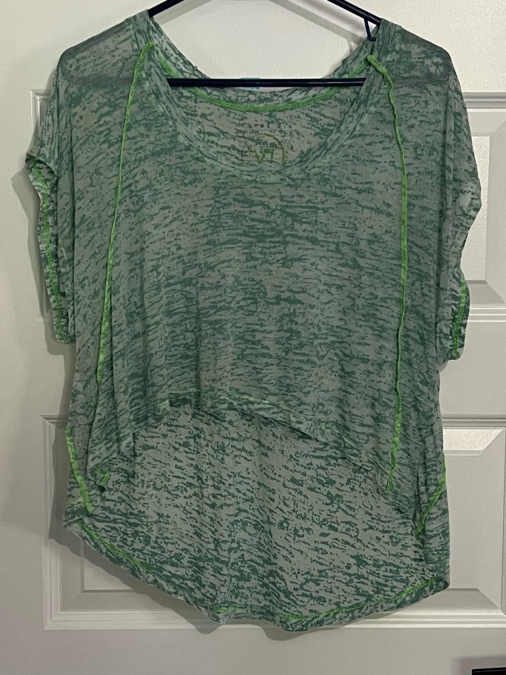 Six Degrees Sheer High-low Turquoise Short-Sleeve Scoop Neck Top